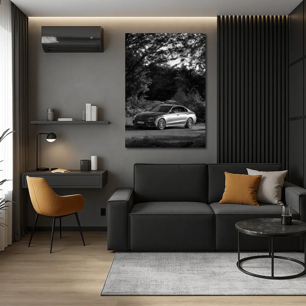 Mercedes AMG C Class Black White Nature – Wall Art