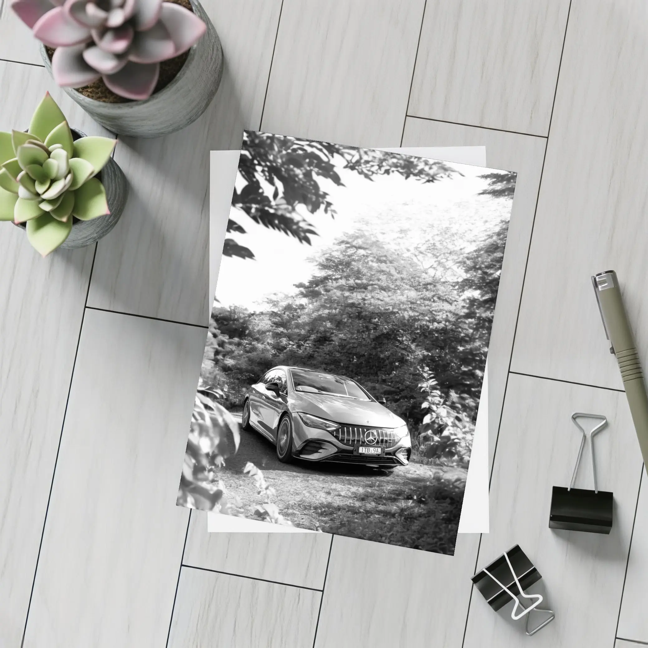 Mercedes AMG EQE Black White Forest Setting – Postcards