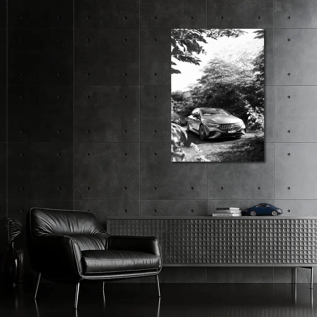 Mercedes AMG EQE Black White Forest Setting – Wall Art