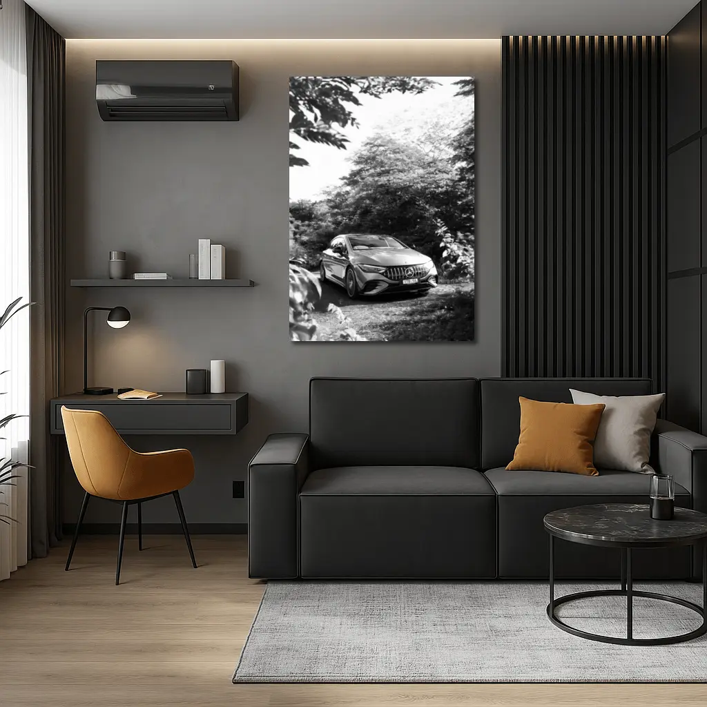 Mercedes AMG EQE Black White Forest Setting – Wall Art