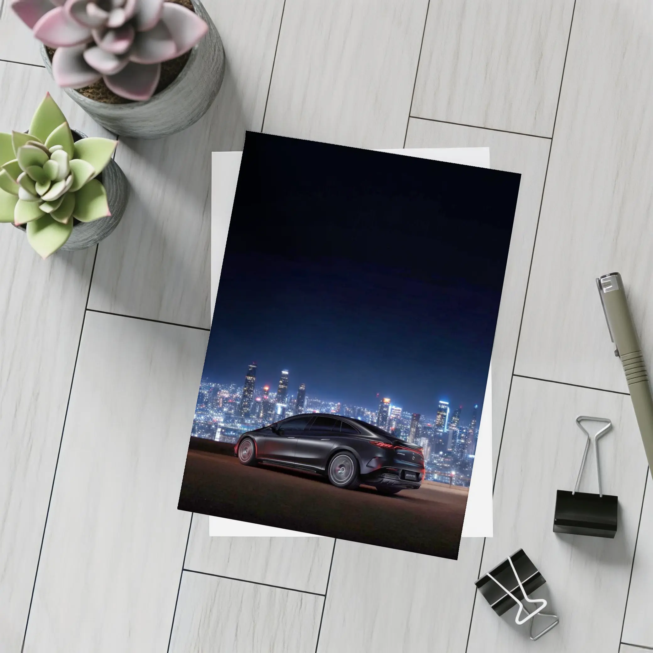 Mercedes AMG EQS Night City Skyline – Postcards