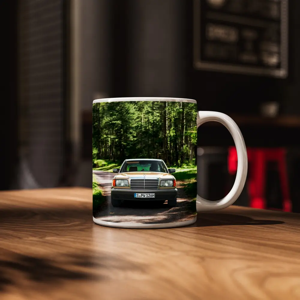 Mercedes S Class Classic Car Forest Road – Mugs