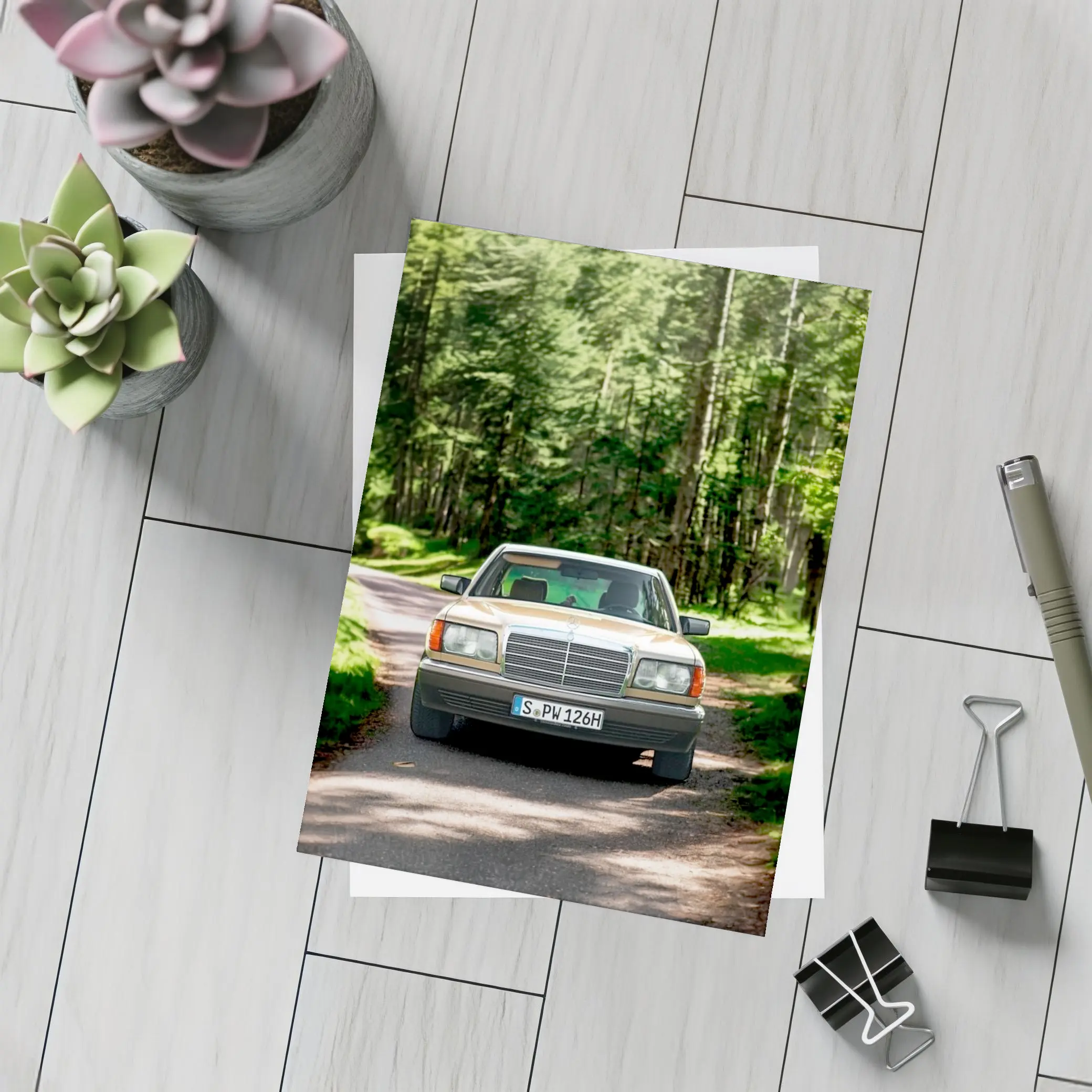 Mercedes S Class Classic Car Forest Road – Postcards