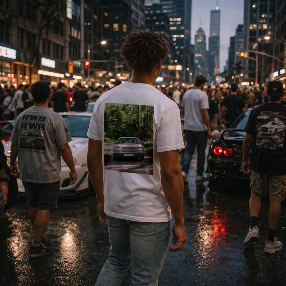Mercedes S Class Classic Car Forest Road – T-Shirts
