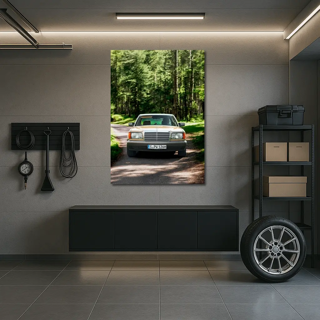 Mercedes S Class Classic Car Forest Road – Wall Art