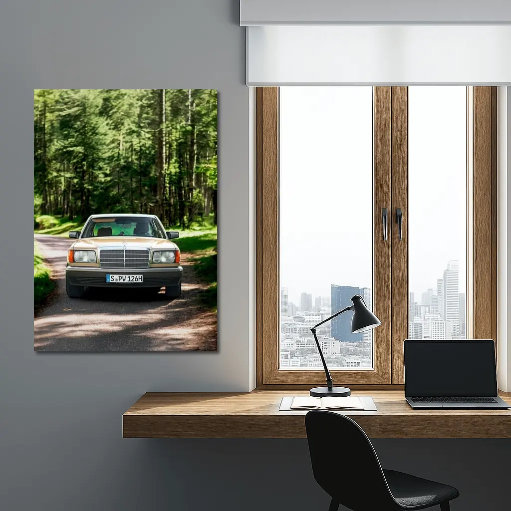 Mercedes S Class Classic Car Forest Road – Wall Art