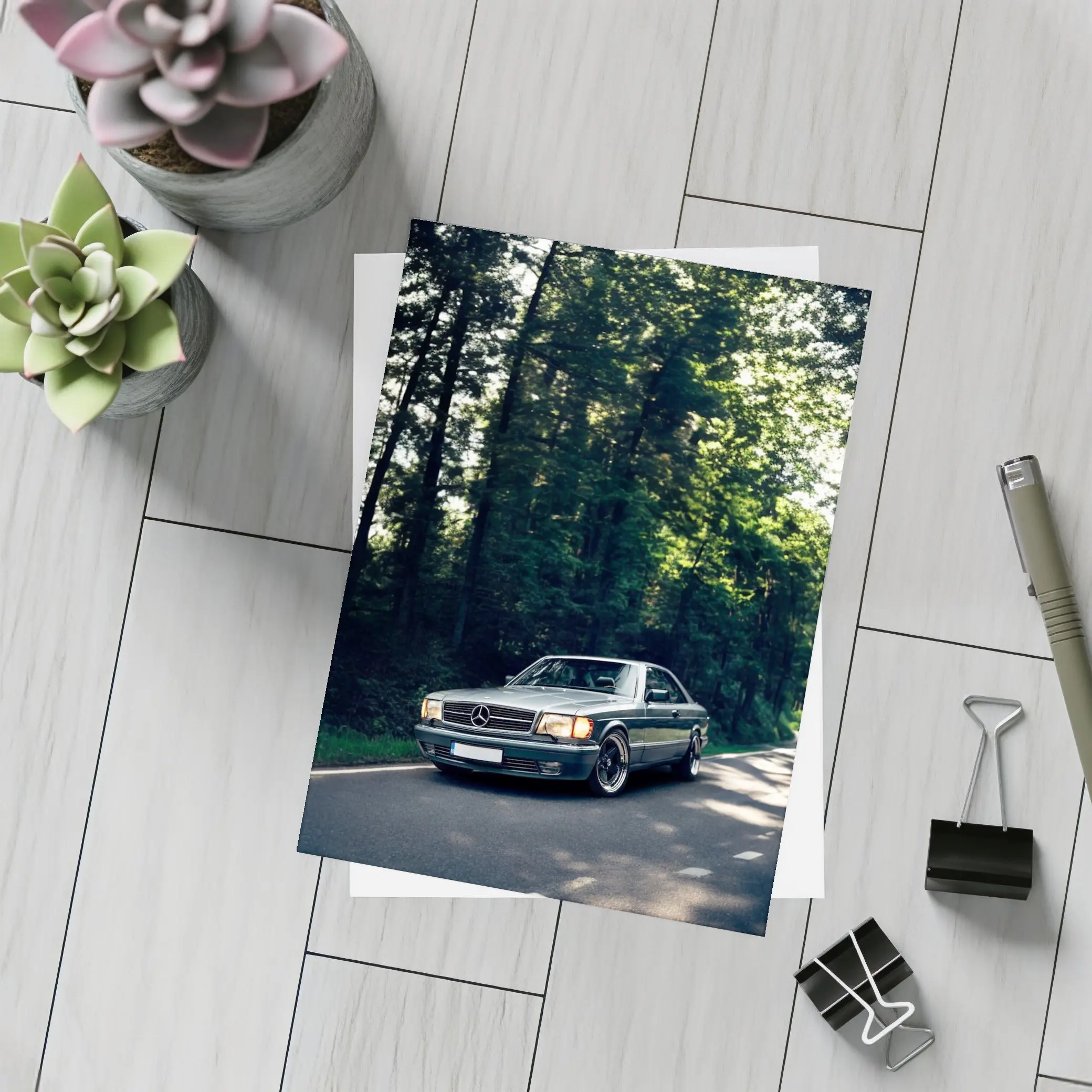 Mercedes Classic Coupe Parked In Forest – Postcards