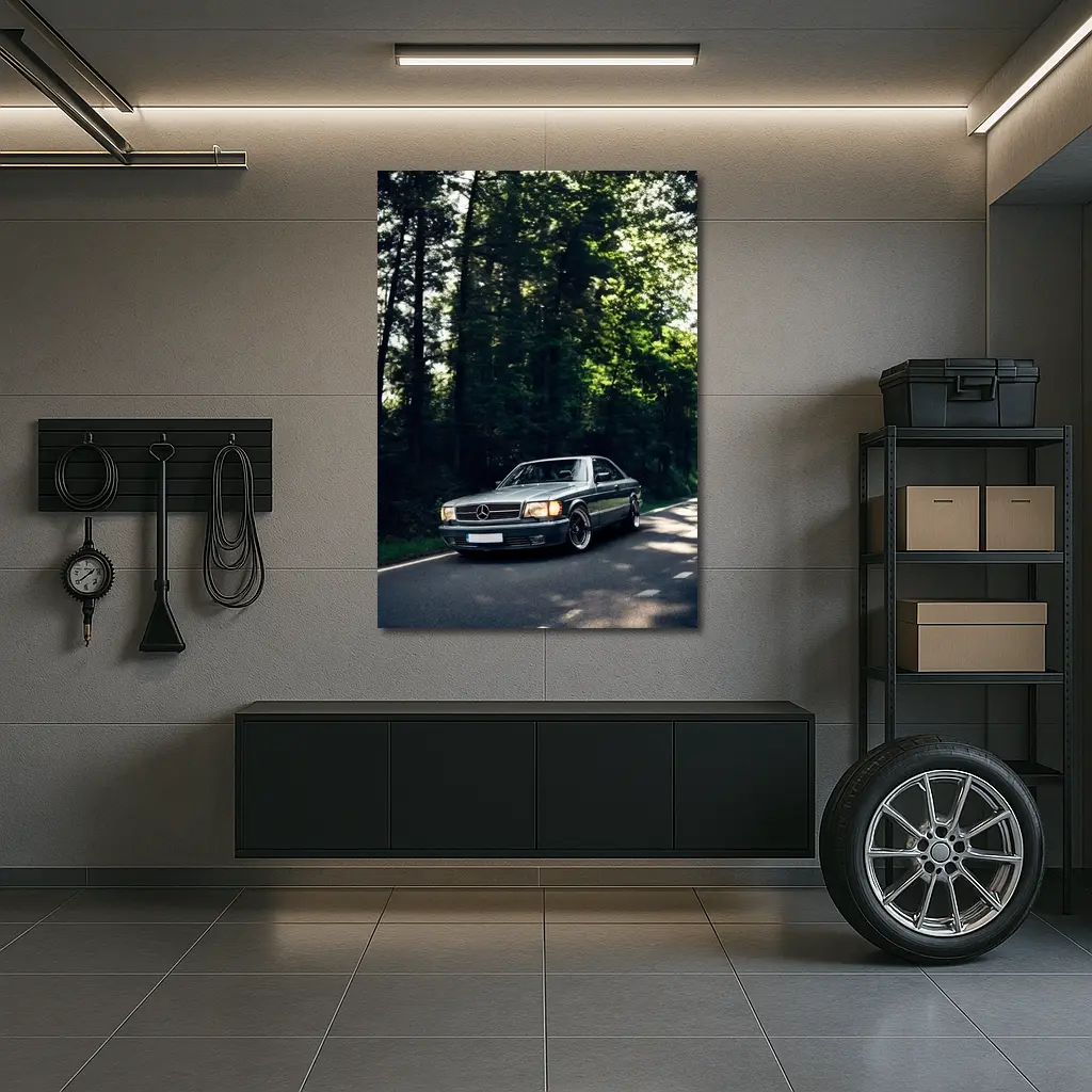 Mercedes Classic Coupe Parked In Forest – Wall Art