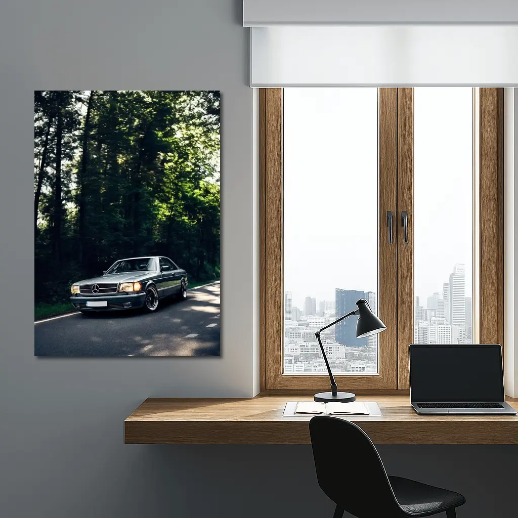 Mercedes Classic Coupe Parked In Forest – Wall Art