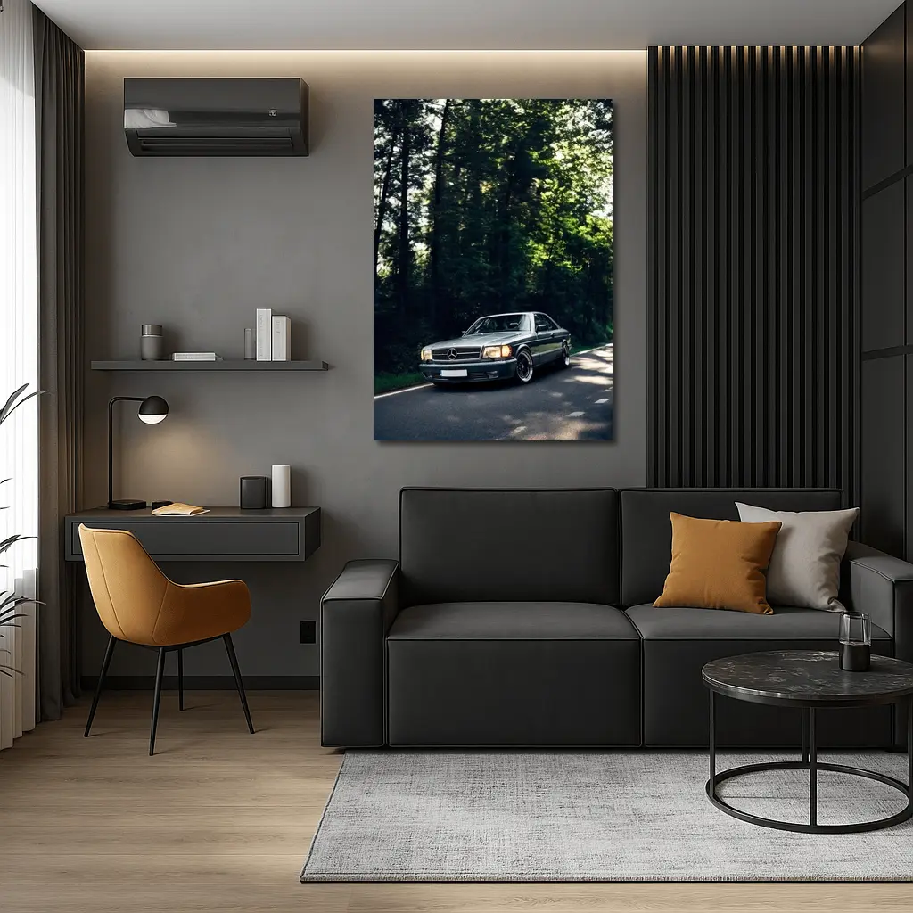 Mercedes Classic Coupe Parked In Forest – Wall Art