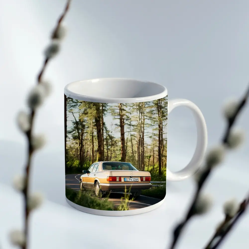 Mercedes S Class Classic Car Forest Road – Mugs