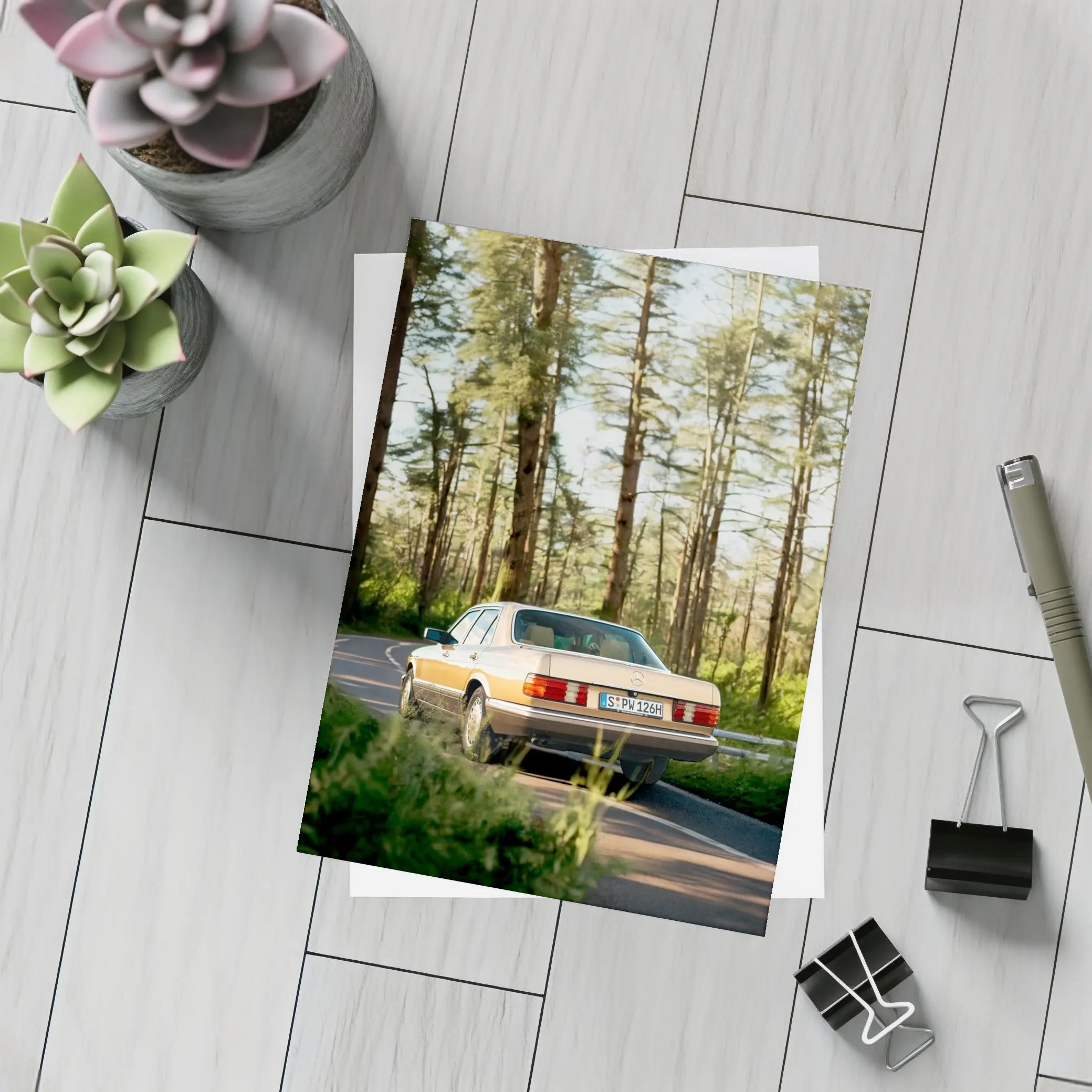 Mercedes S Class Classic Car Forest Road – Postcards