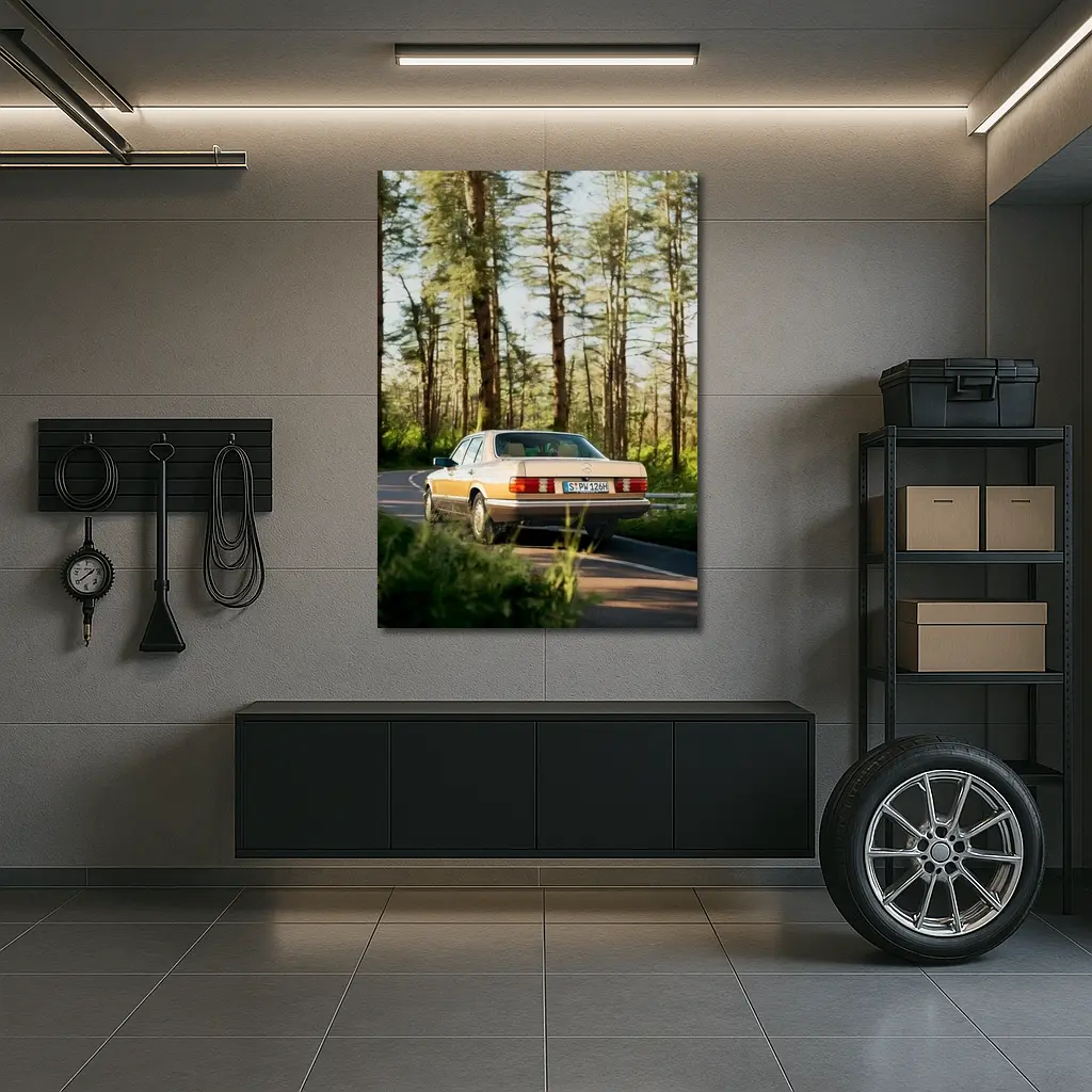 Mercedes S Class Classic Car Forest Road – Wall Art