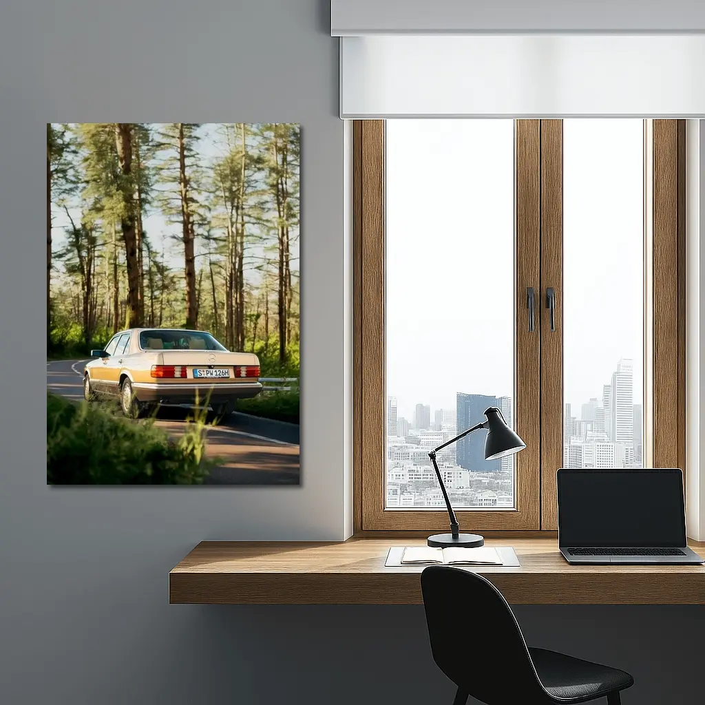 Mercedes S Class Classic Car Forest Road – Wall Art
