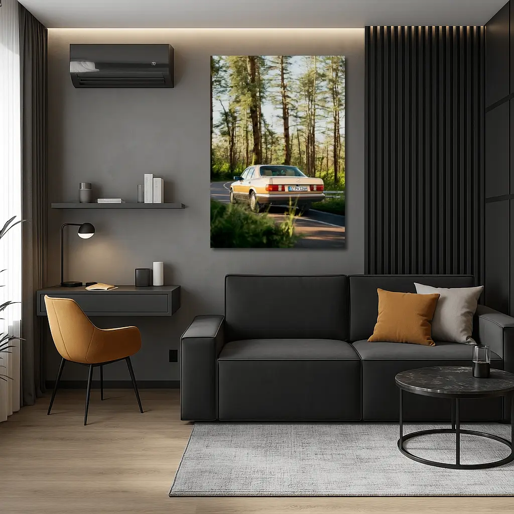 Mercedes S Class Classic Car Forest Road – Wall Art