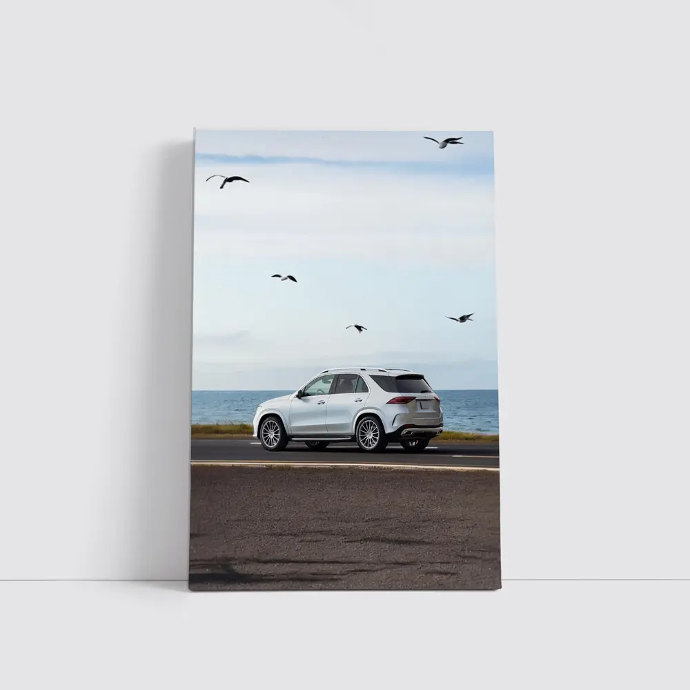 Mercedes GLE White SUV Coastal Road Drive – Wall Art