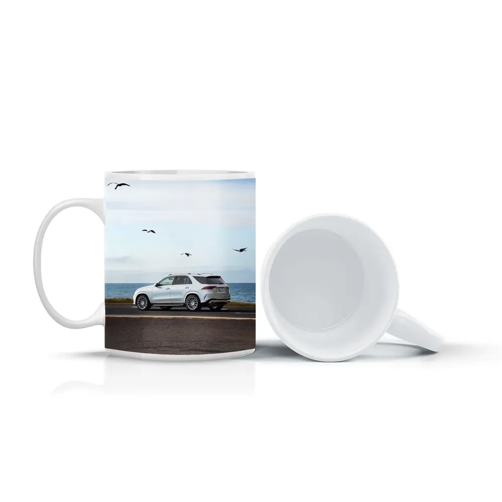 Mercedes GLE White SUV Coastal Road Drive – Mugs