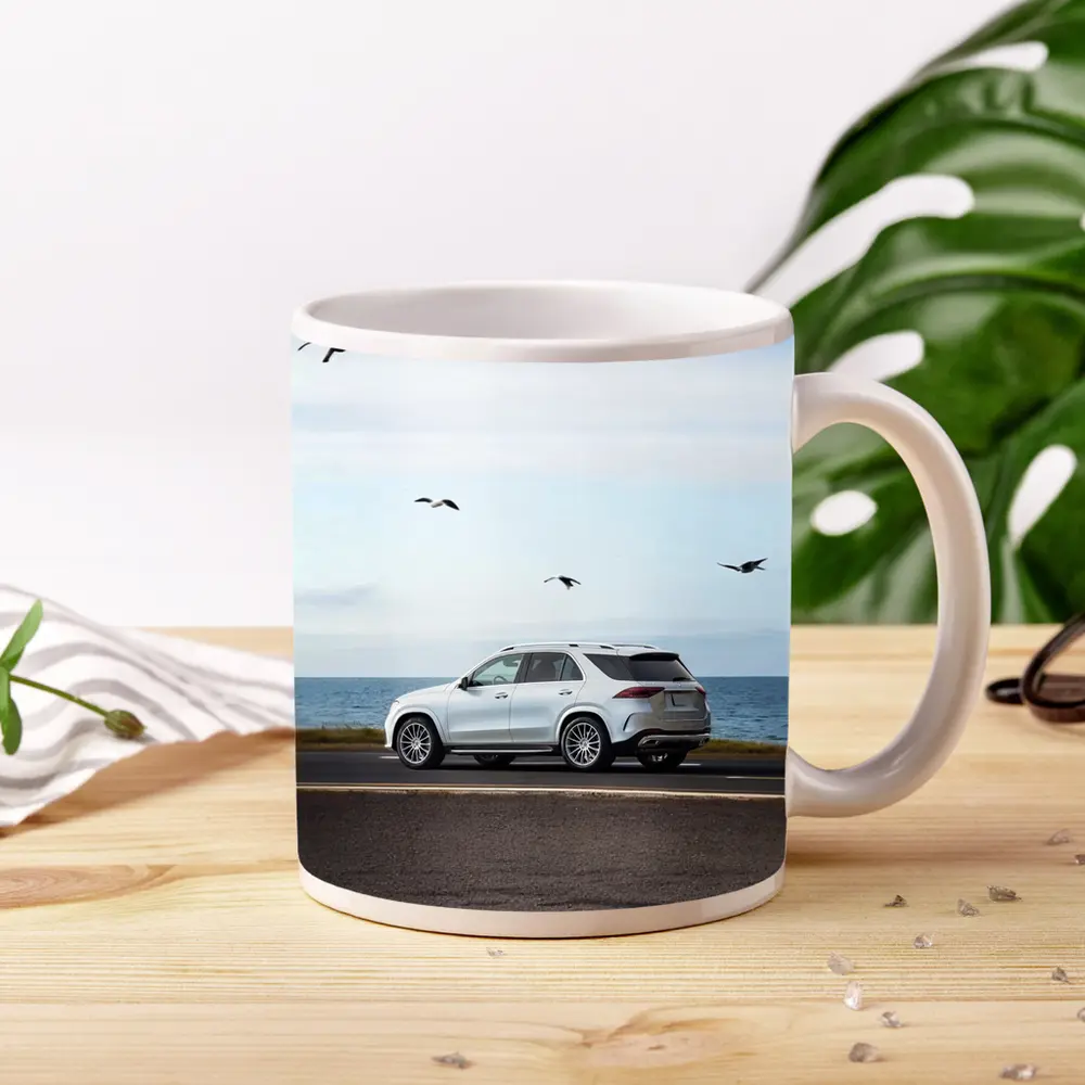 Mercedes GLE White SUV Coastal Road Drive – Mugs