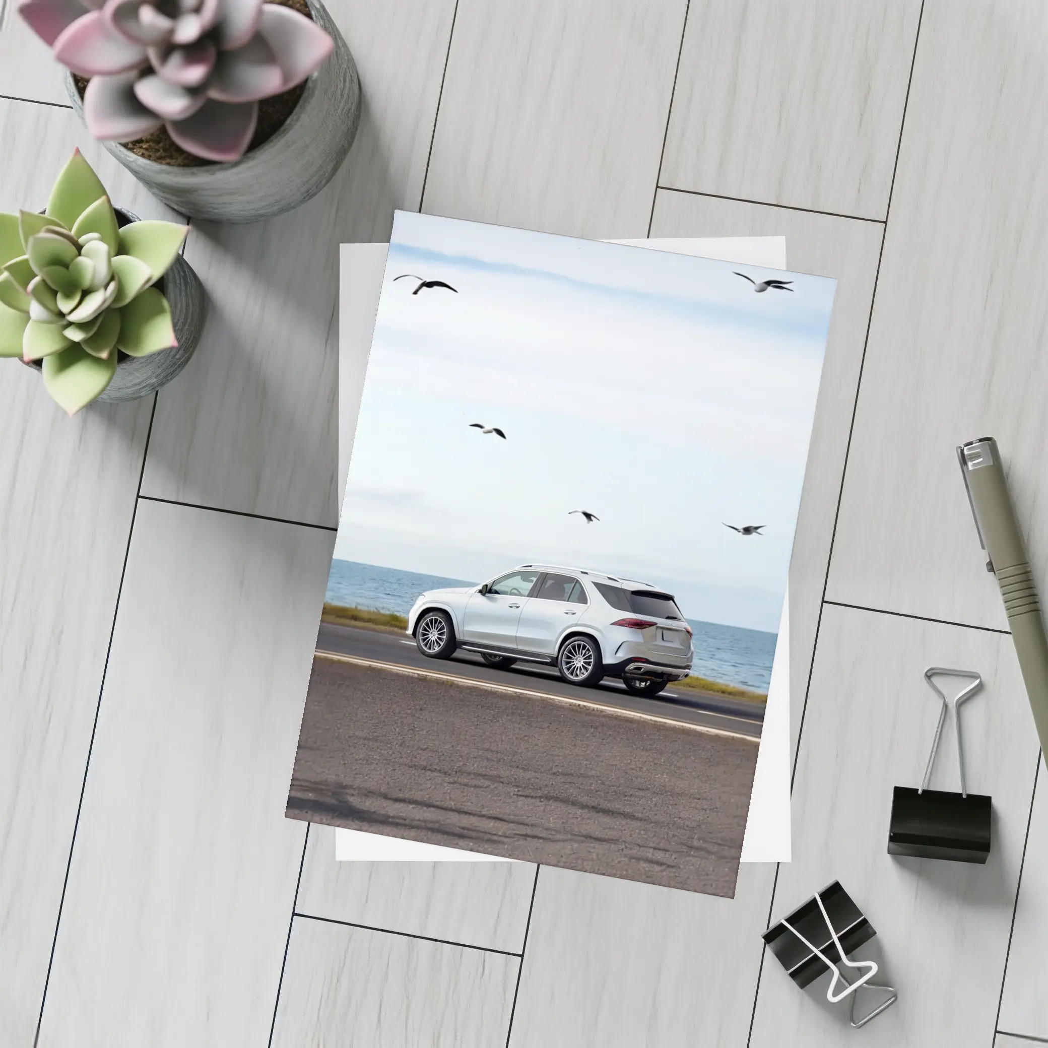 Mercedes GLE White SUV Coastal Road Drive – Postcards