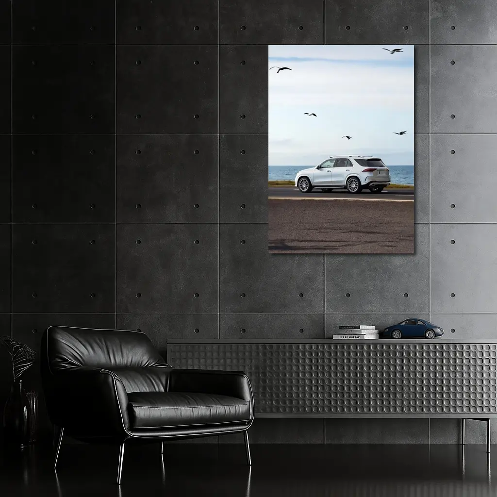 Mercedes GLE White SUV Coastal Road Drive – Wall Art