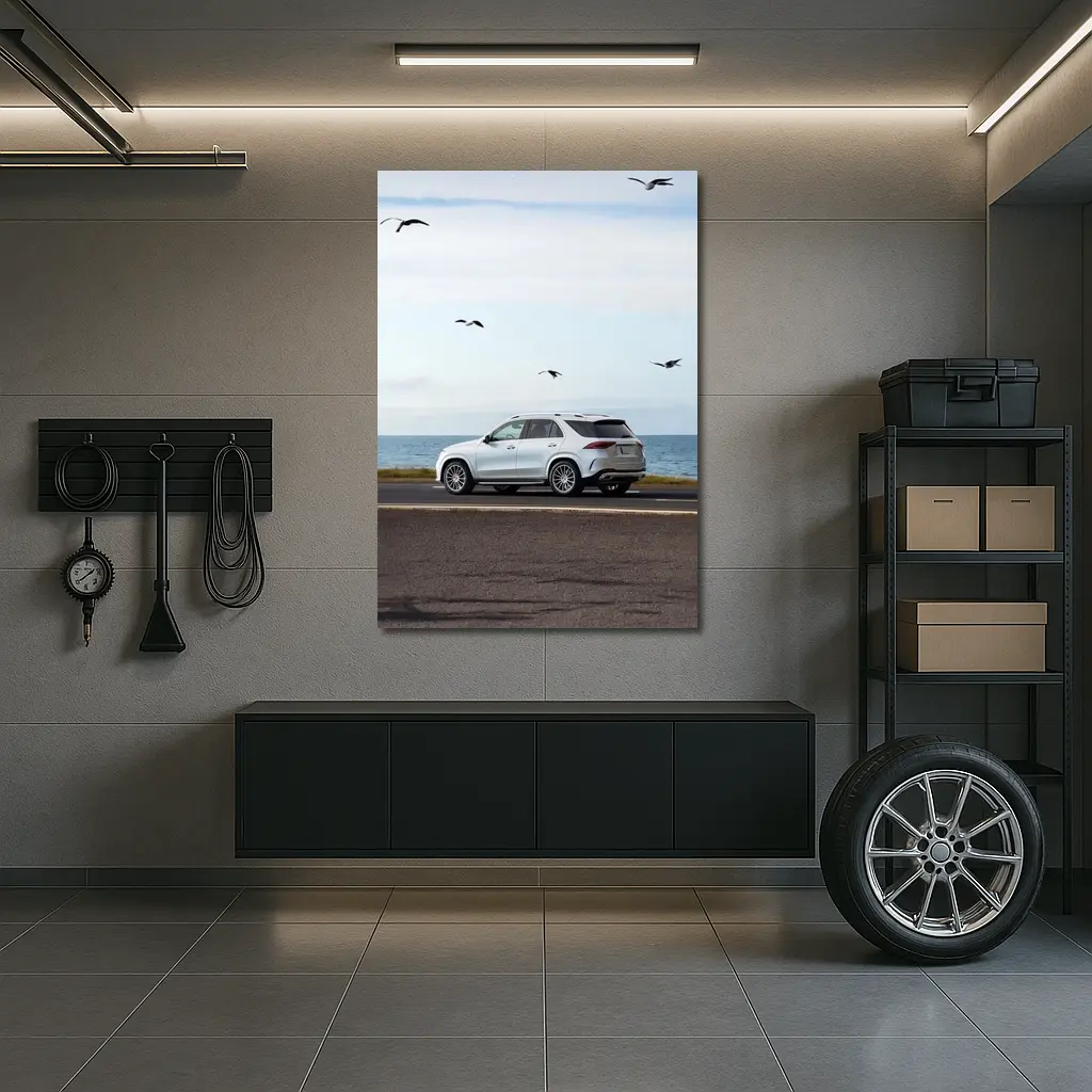 Mercedes GLE White SUV Coastal Road Drive – Wall Art