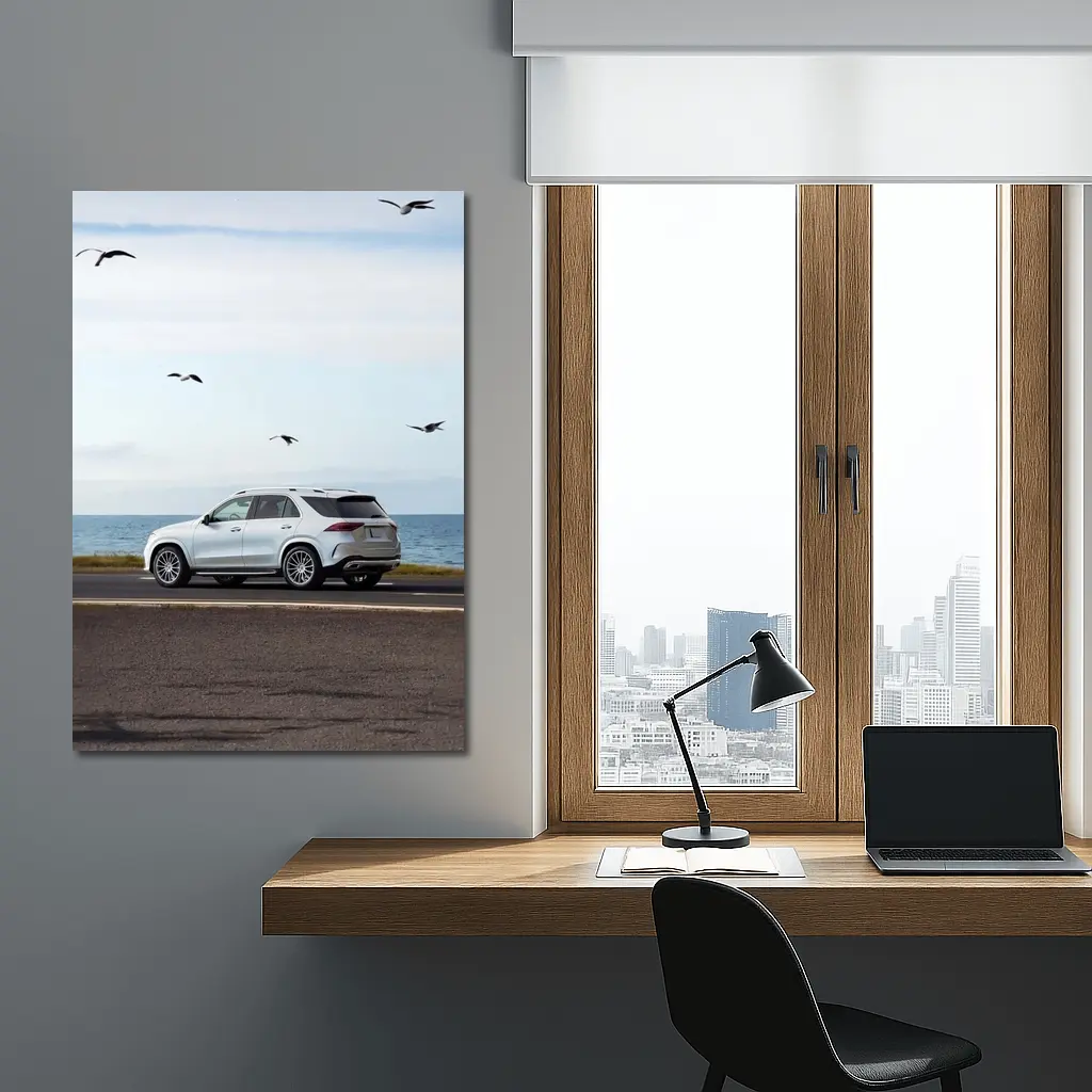 Mercedes GLE White SUV Coastal Road Drive – Wall Art