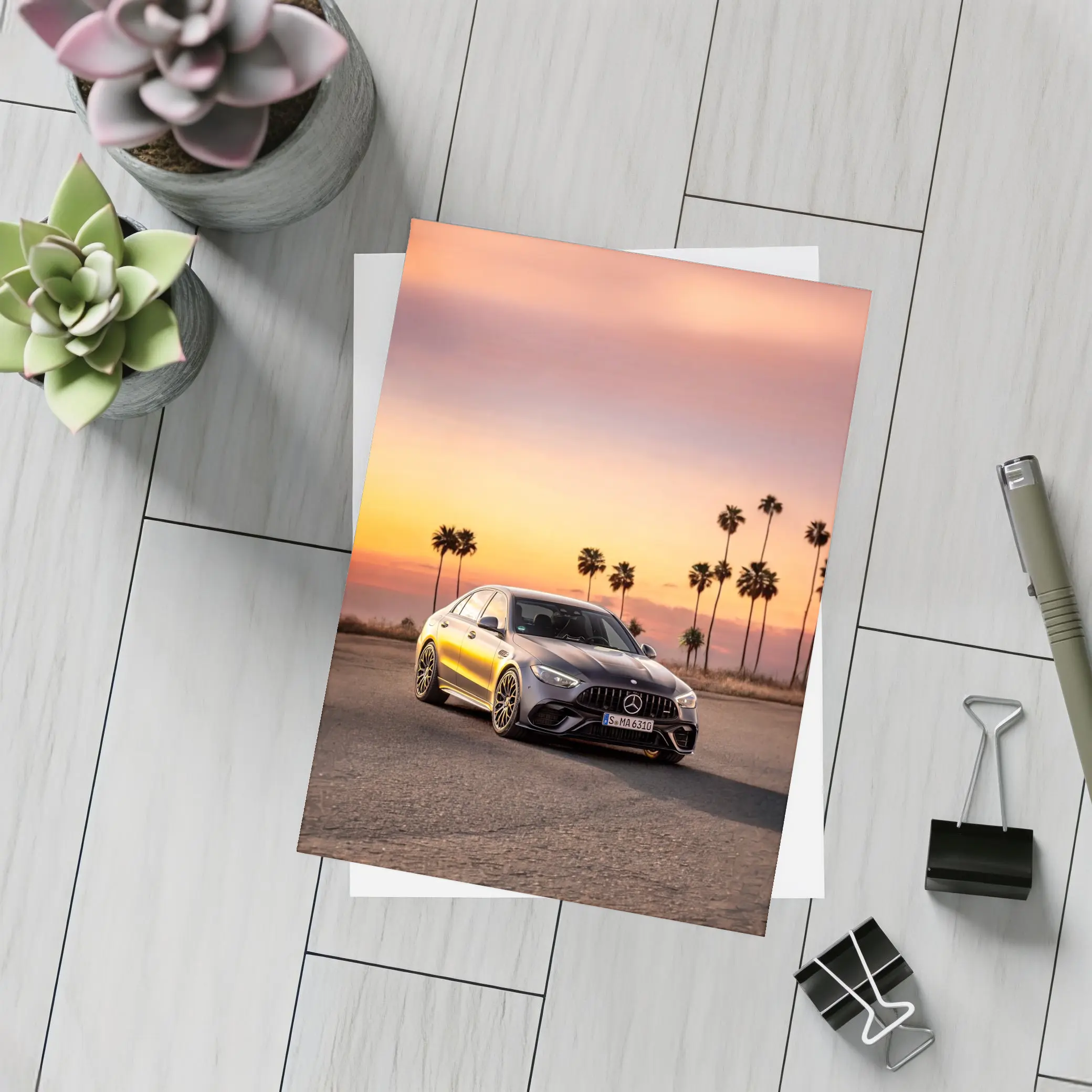 Mercedes AMG C63 Sunset Palm Trees – Postcards