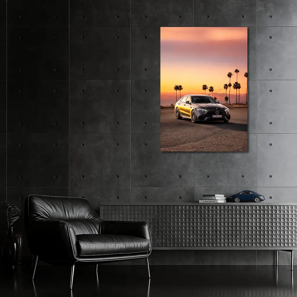 Mercedes AMG C63 Sunset Palm Trees – Wall Art