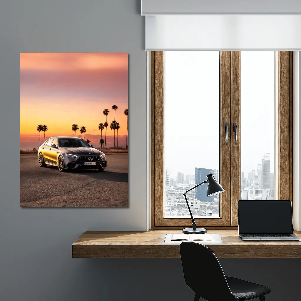 Mercedes AMG C63 Sunset Palm Trees – Wall Art