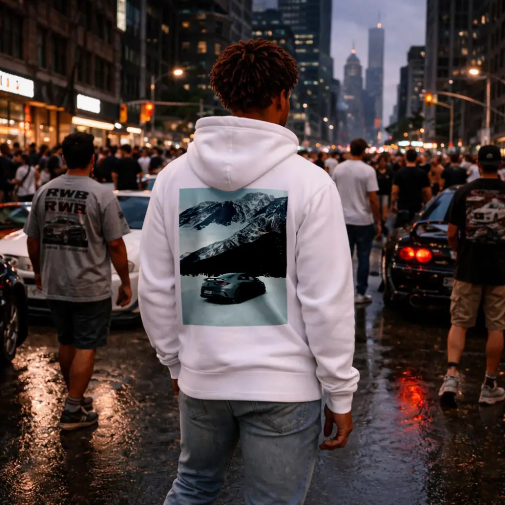 Mercedes AMG CLA Coupe Snowy Mountain Scene – Hoodies