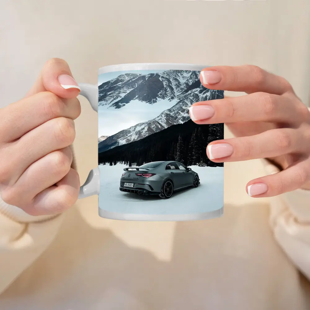 Mercedes AMG CLA Coupe Snowy Mountain Scene – Mugs