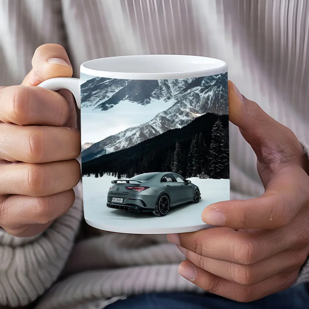 Mercedes AMG CLA Coupe Snowy Mountain Scene – Mugs