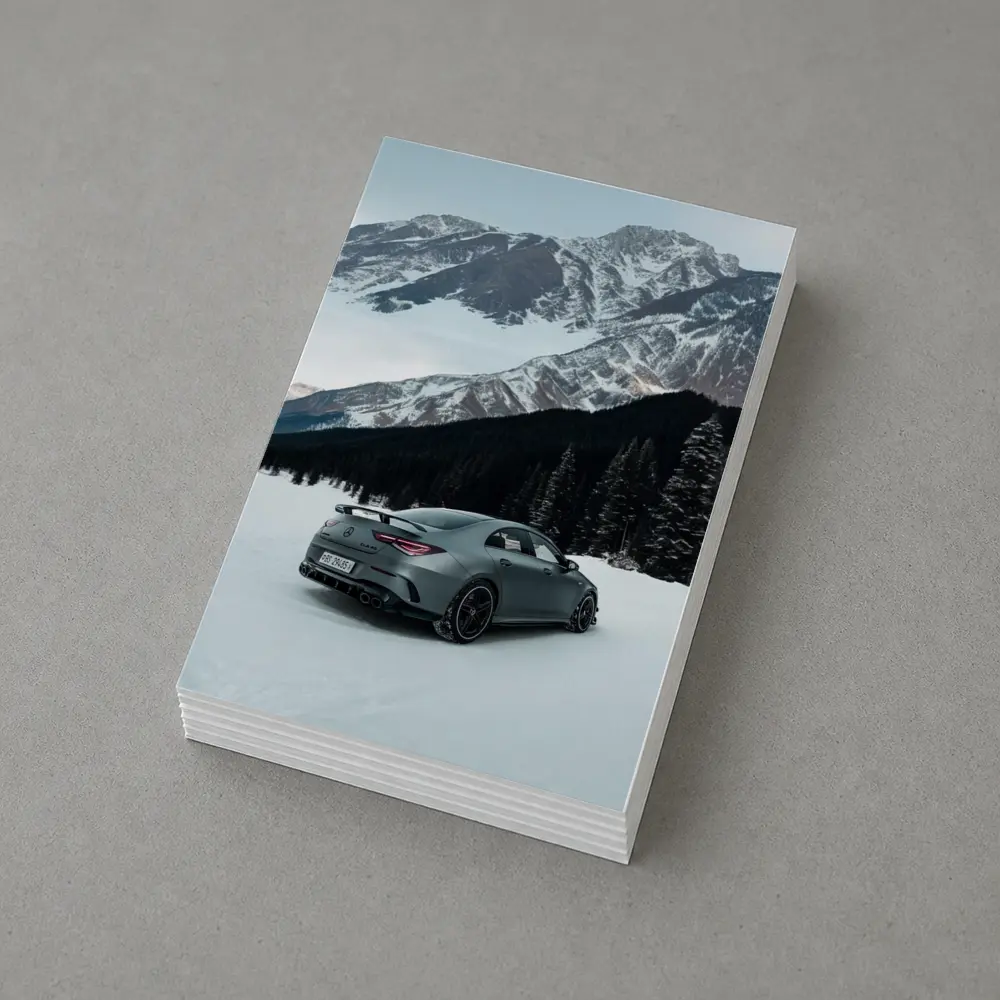 Mercedes AMG CLA Coupe Snowy Mountain Scene – Postcards
