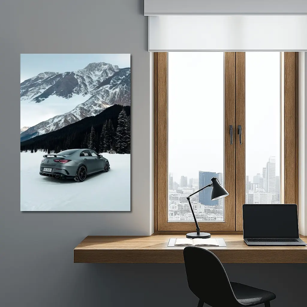 Mercedes AMG CLA Coupe Snowy Mountain Scene – Wall Art