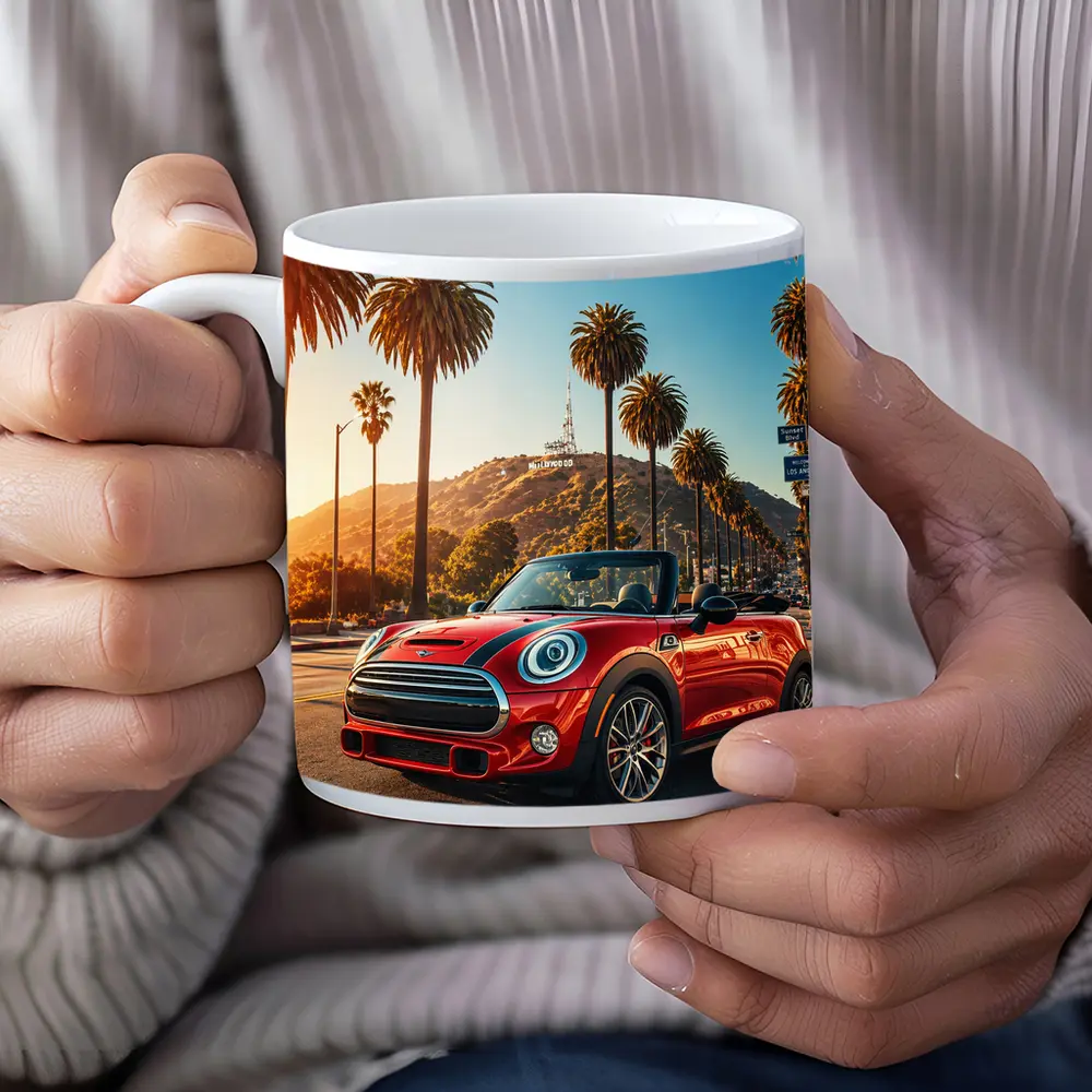 Mini Cooper Convertible Red Los Angeles Street – Mugs