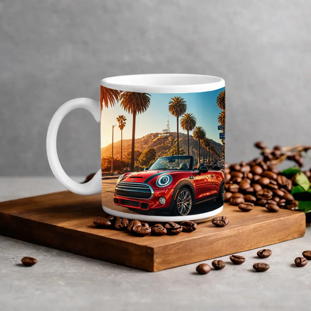 Mini Cooper Convertible Red Los Angeles Street – Mugs