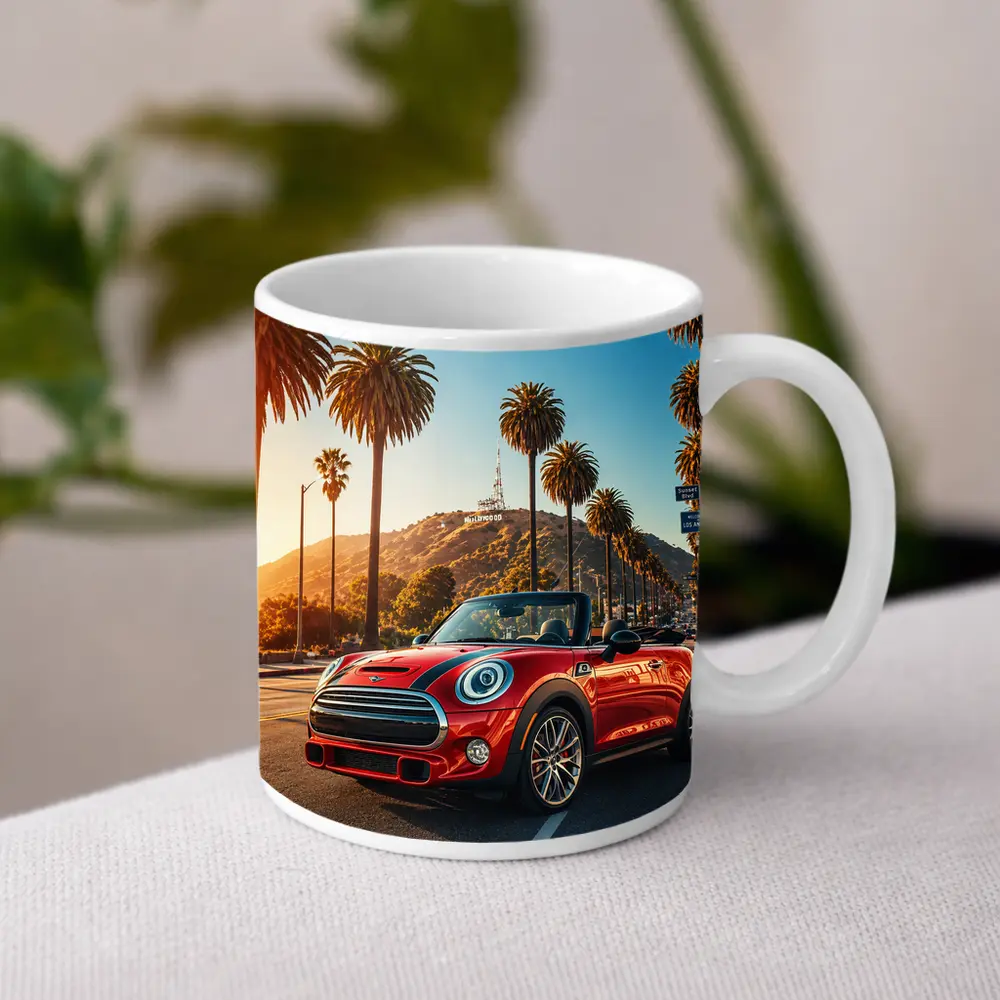 Mini Cooper Convertible Red Los Angeles Street – Mugs