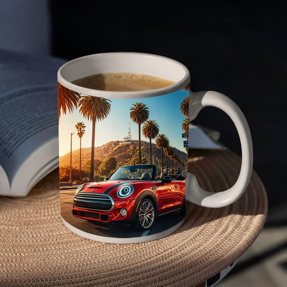 Mini Cooper Convertible Red Los Angeles Street – Mugs