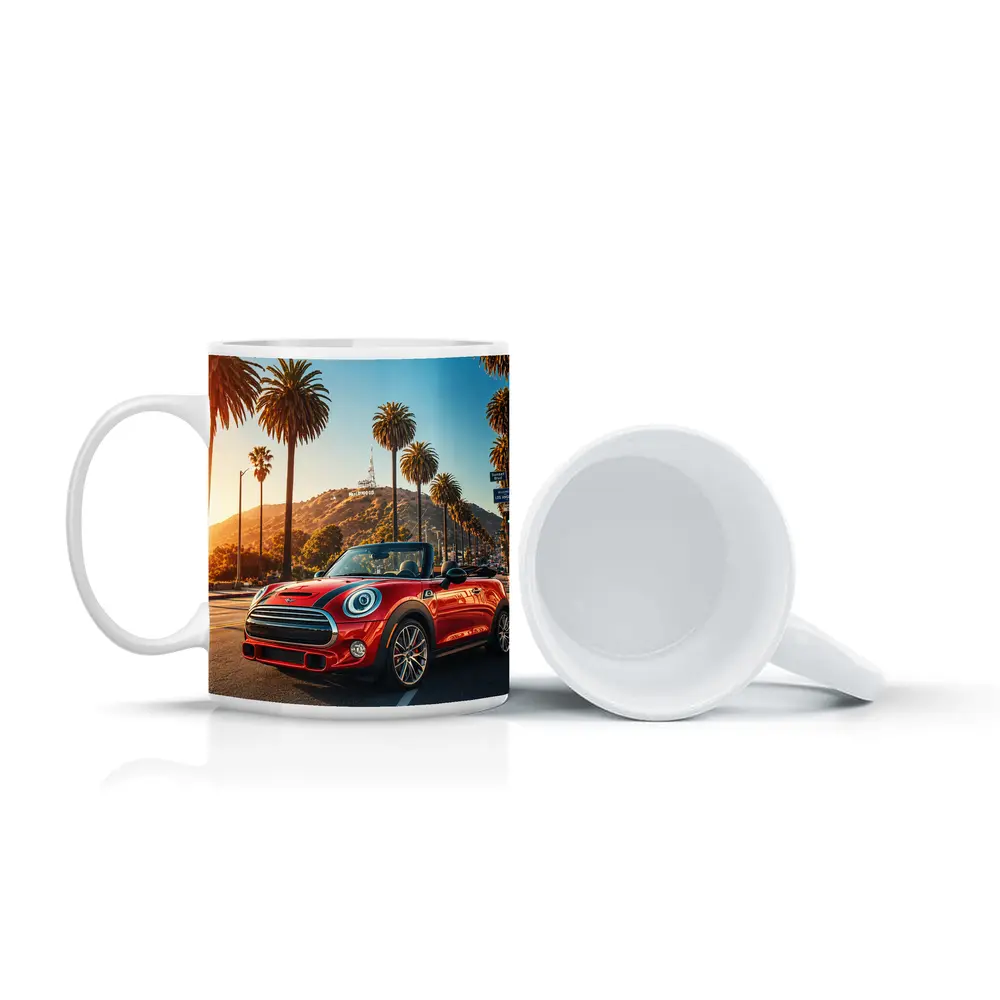 Mini Cooper Convertible Red Los Angeles Street – Mugs
