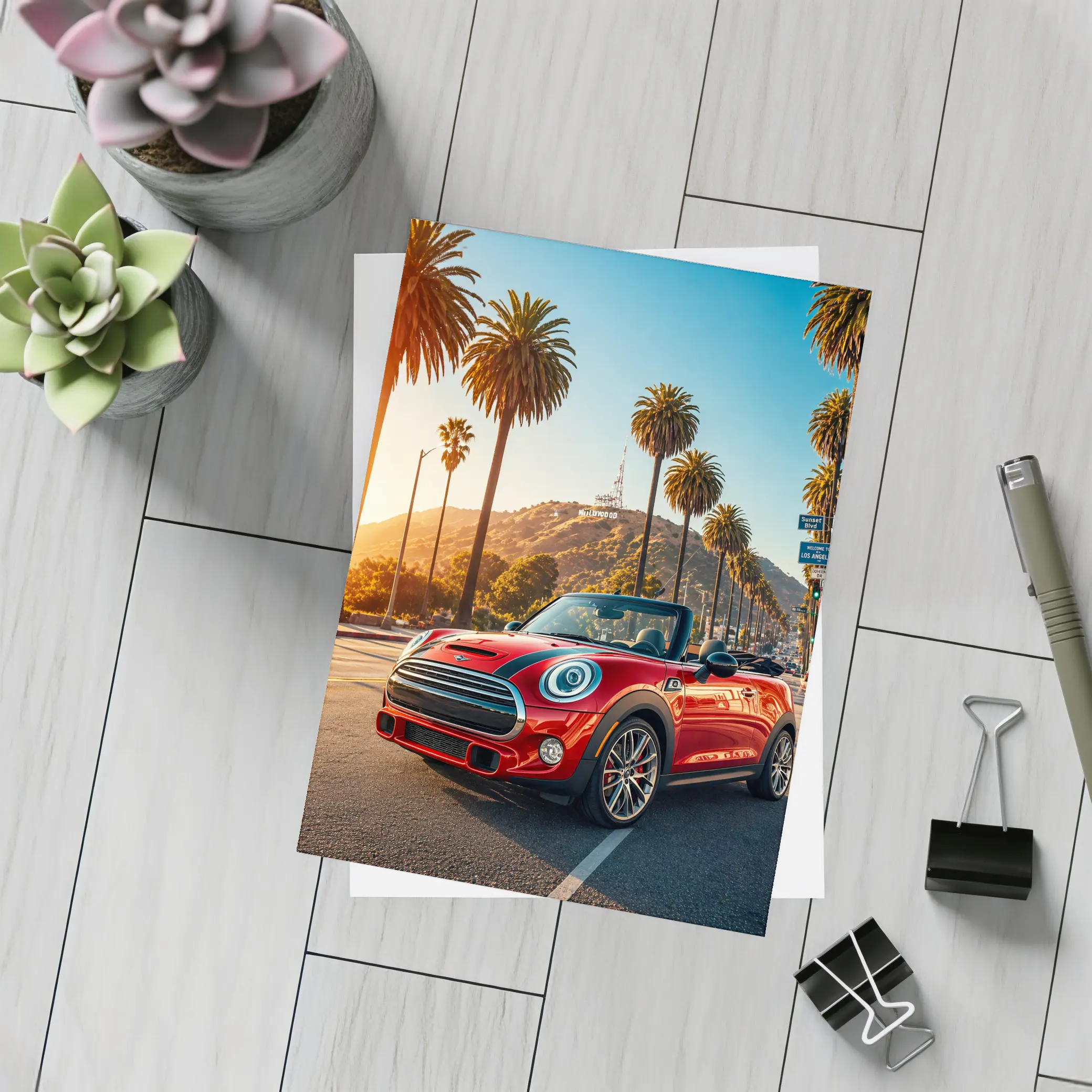 Mini Cooper Convertible Red Los Angeles Street – Postcards