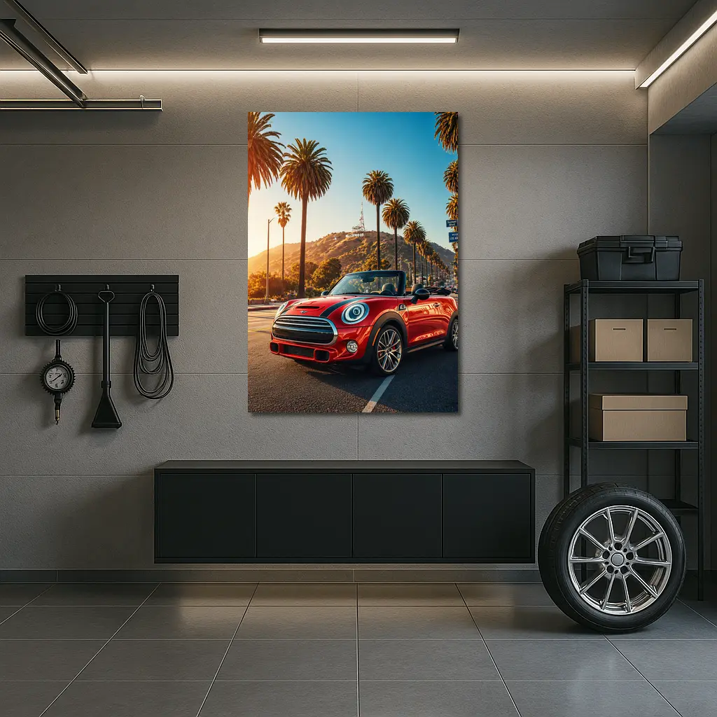 Mini Cooper Convertible Red Los Angeles Street – Wall Art