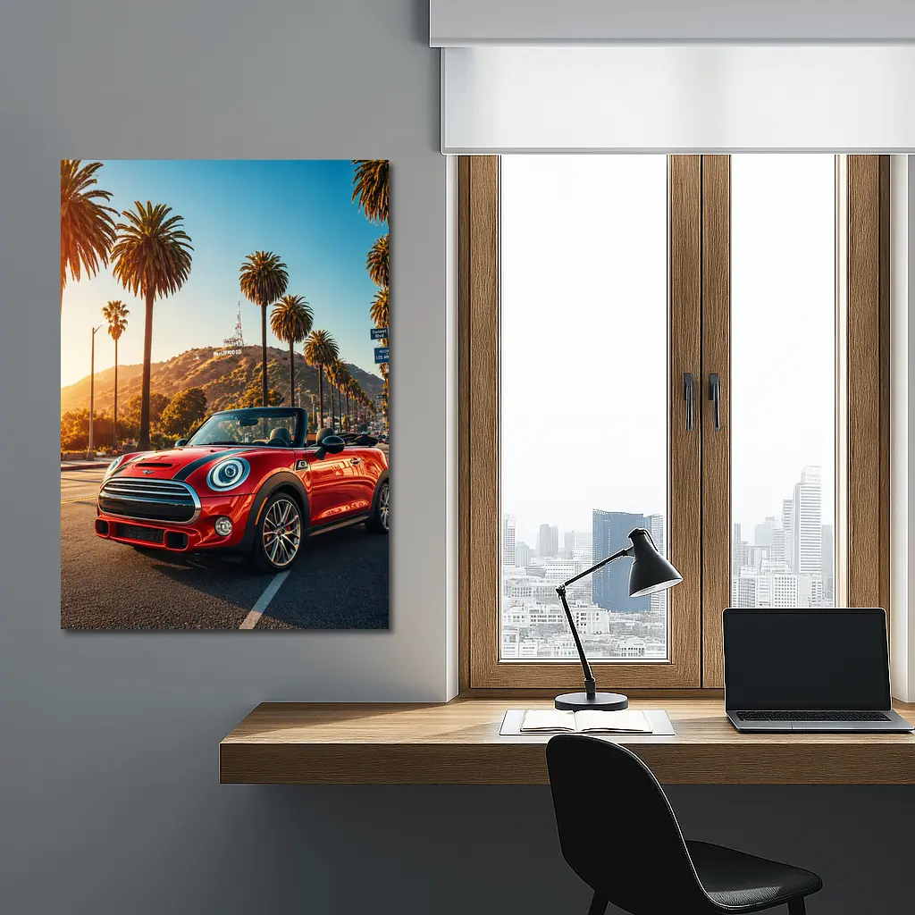 Mini Cooper Convertible Red Los Angeles Street – Wall Art