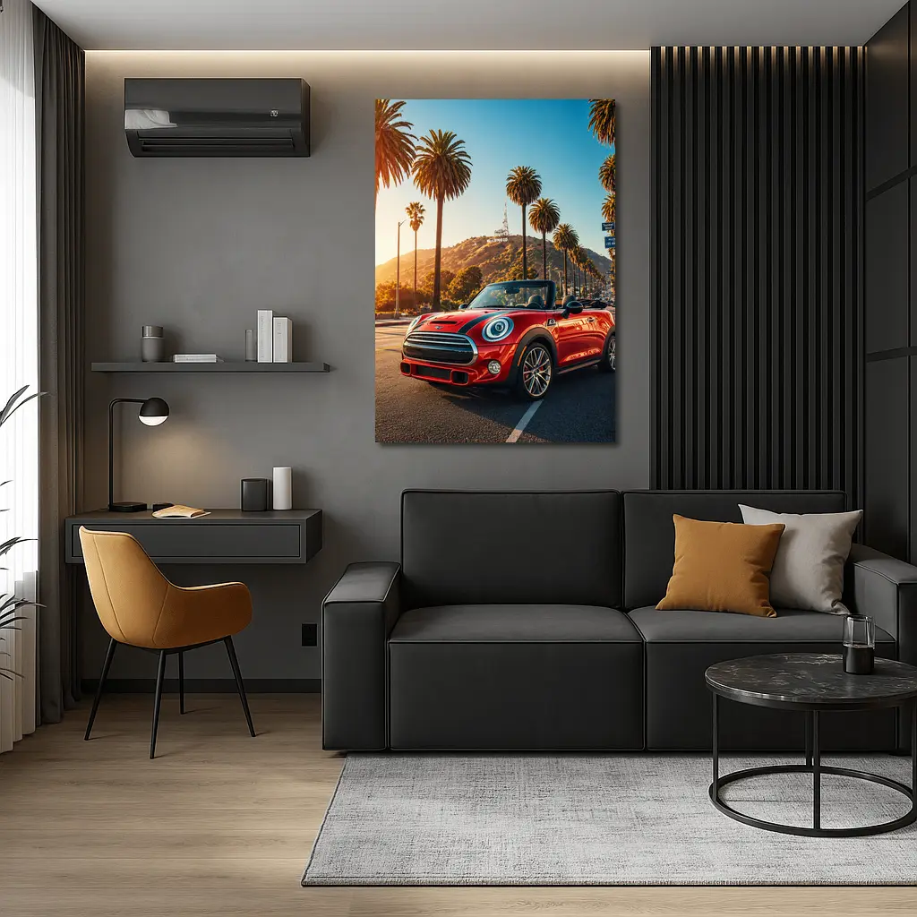Mini Cooper Convertible Red Los Angeles Street – Wall Art
