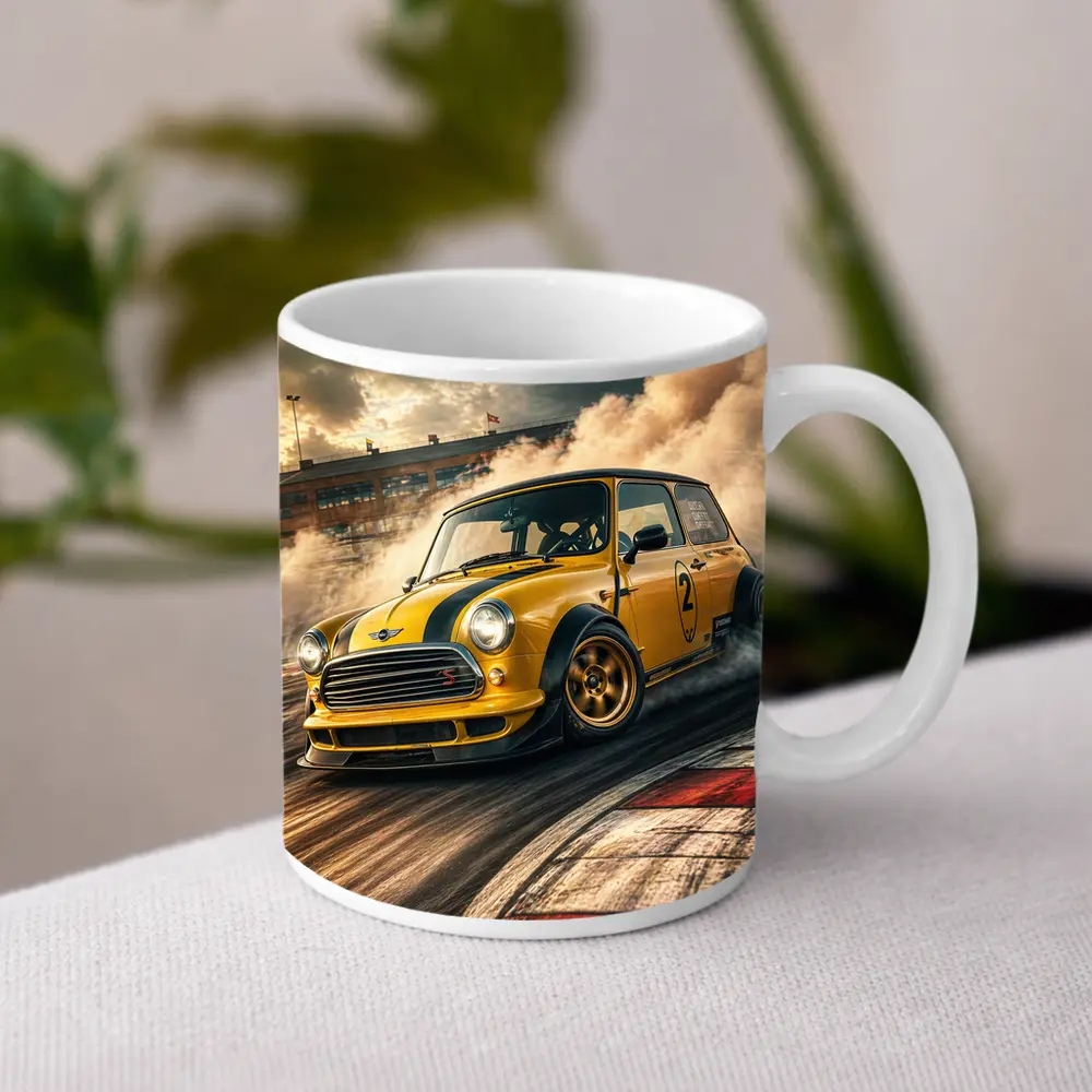 Mini Cooper S Drifting On Race Track – Mugs