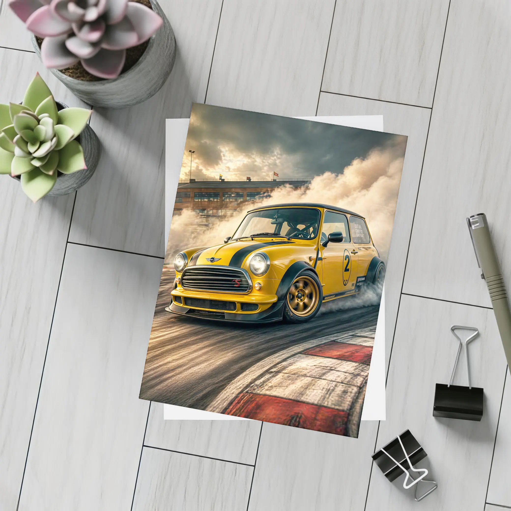 Mini Cooper S Drifting On Race Track – Postcards