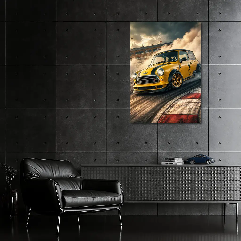Mini Cooper S Drifting On Race Track – Wall Art