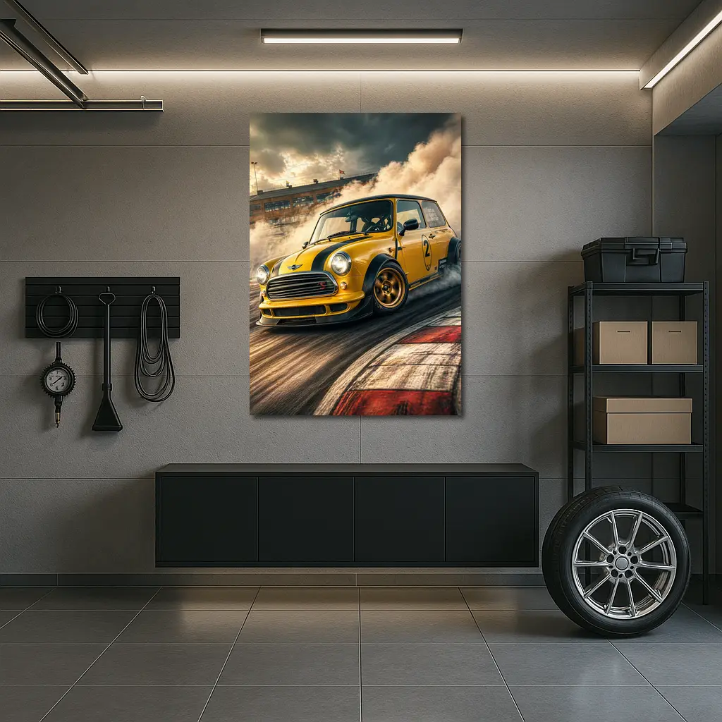 Mini Cooper S Drifting On Race Track – Wall Art