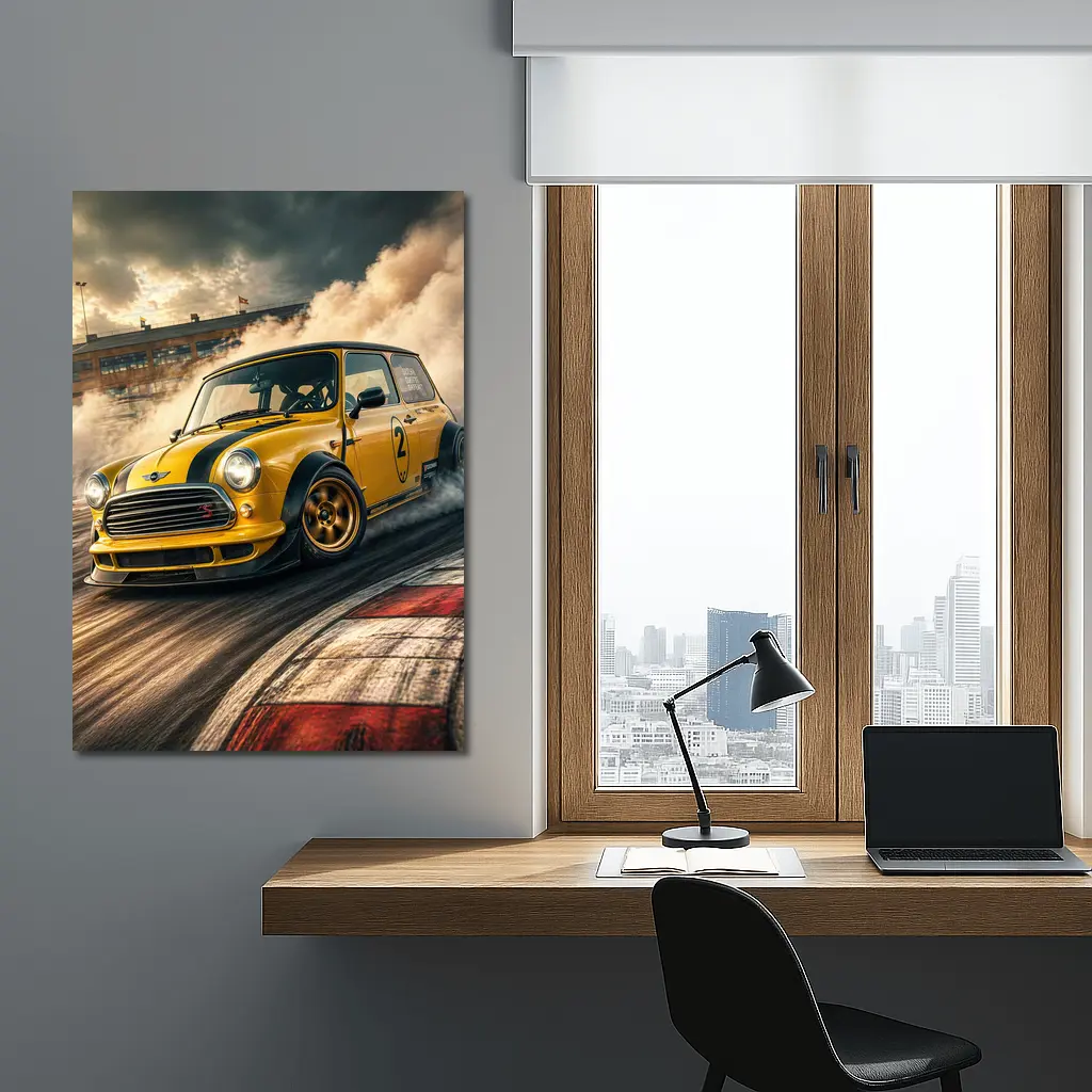 Mini Cooper S Drifting On Race Track – Wall Art