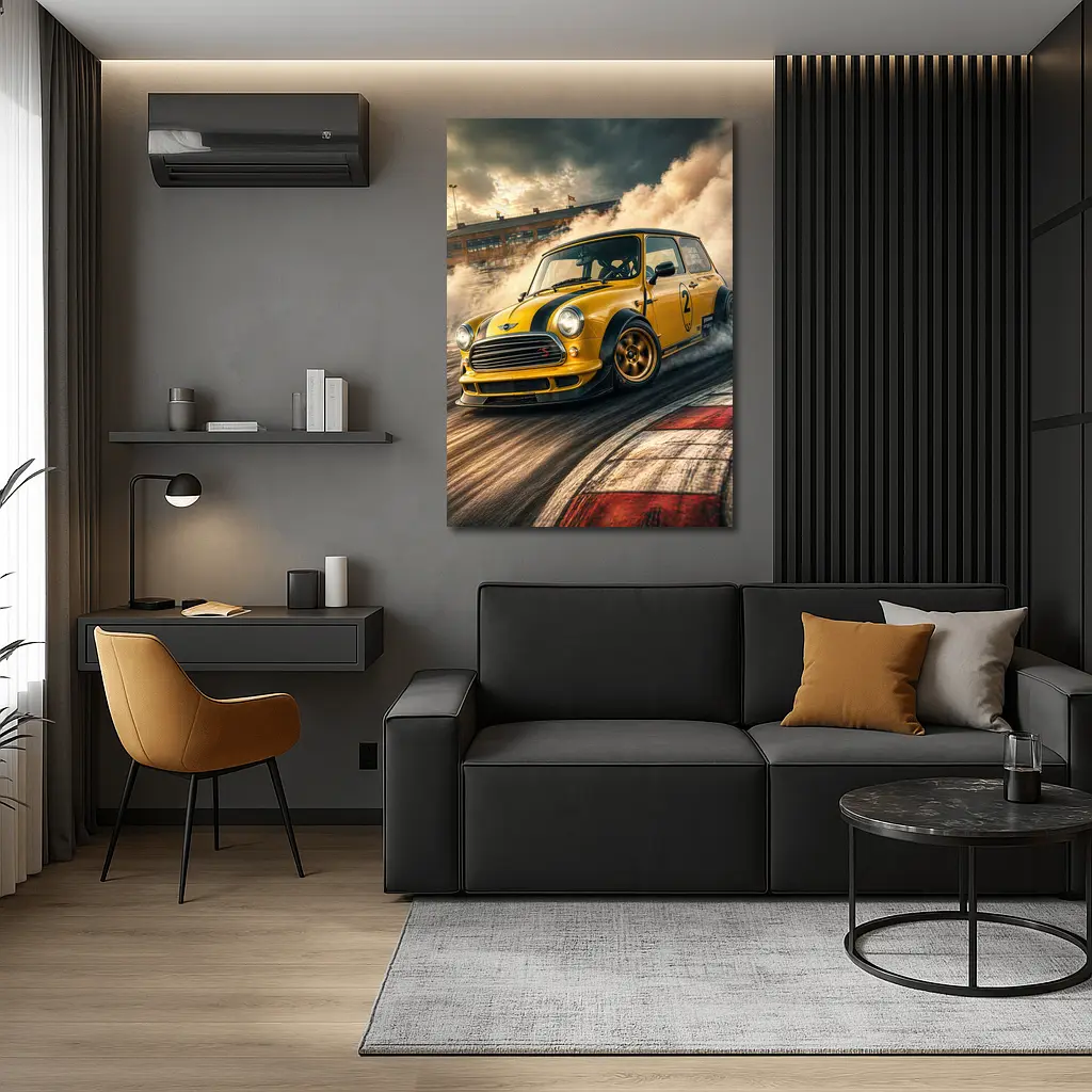 Mini Cooper S Drifting On Race Track – Wall Art