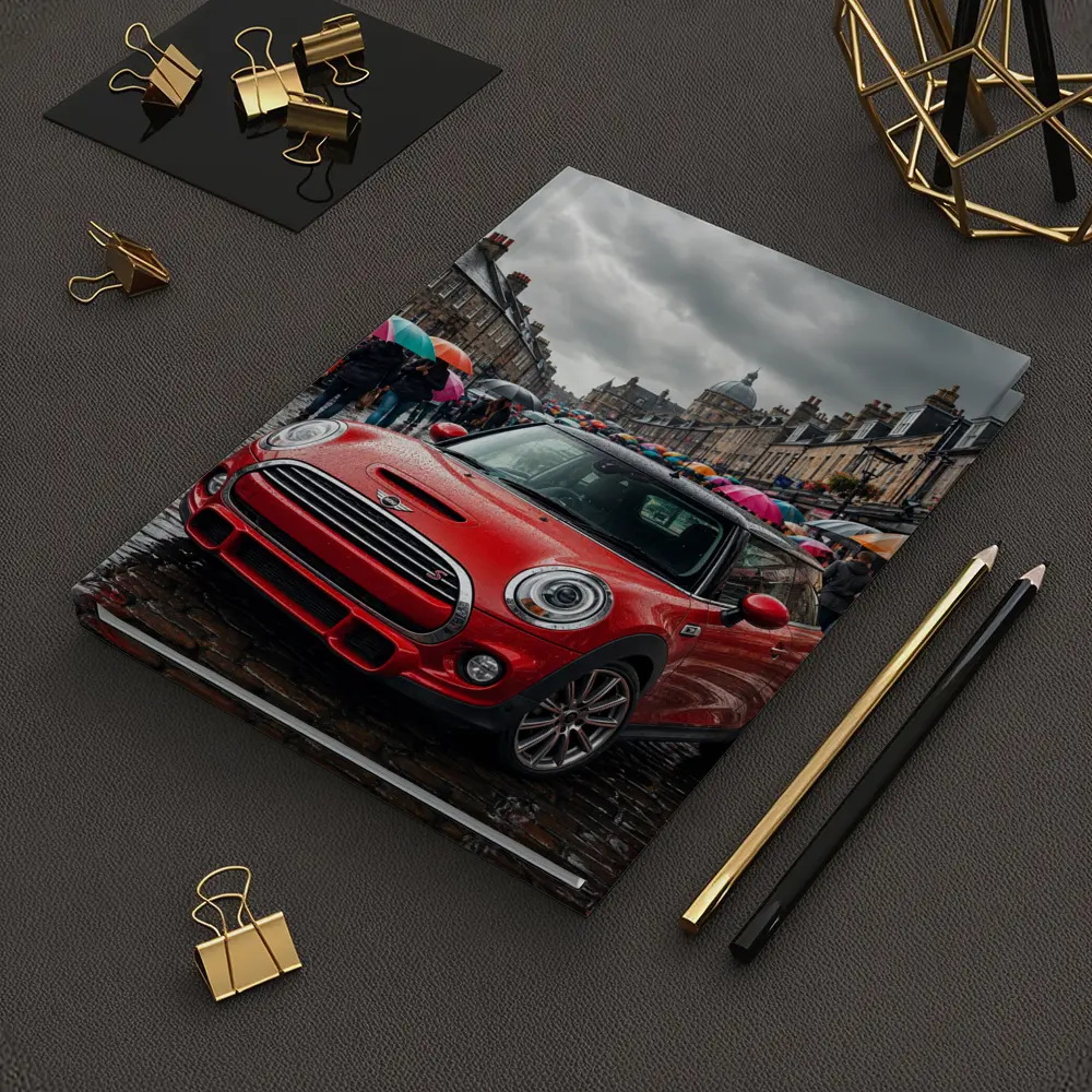 Mini Cooper S Red Rainy City Street – Notebooks